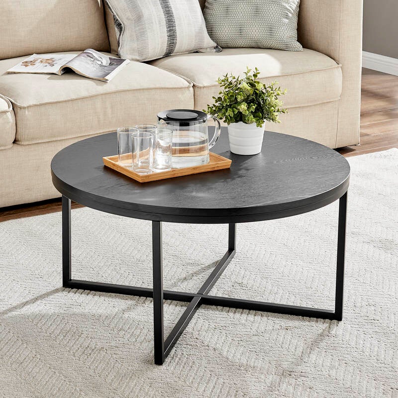 Johansen 80cm Round Coffee Table (Natural, Black)