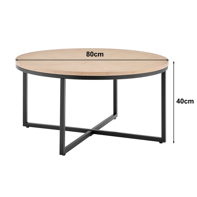 Johansen 80cm Round Coffee Table (Natural, Black)