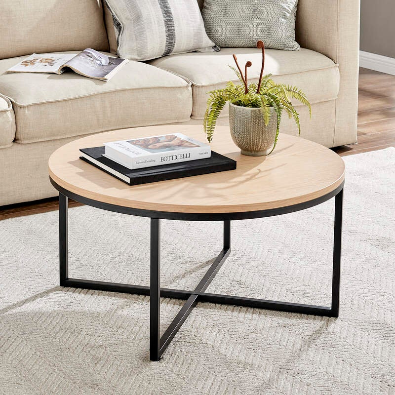 Johansen 80cm Round Coffee Table (Natural, Black)