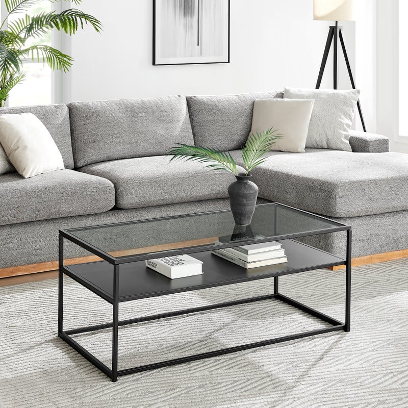 Portside Metal & Glass Rectangle Coffee Table (Black)