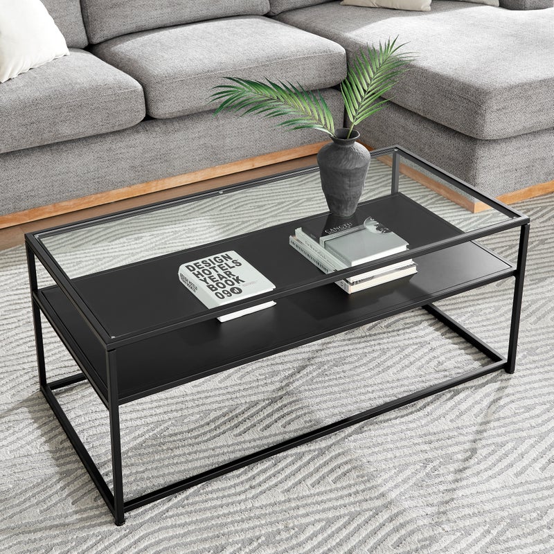 Portside Metal & Glass Rectangle Coffee Table (Black)