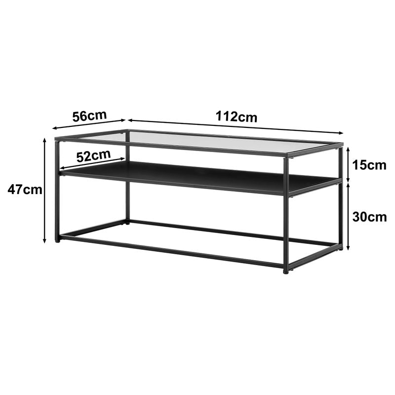 Portside Metal & Glass Rectangle Coffee Table (Black)