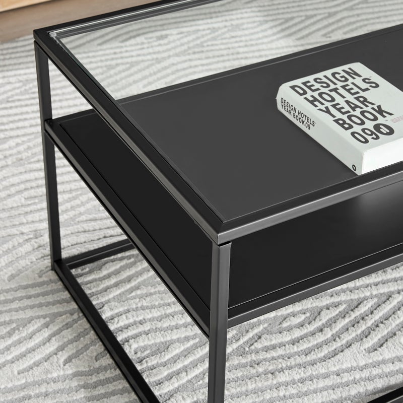 Portside Metal & Glass Rectangle Coffee Table (Black)