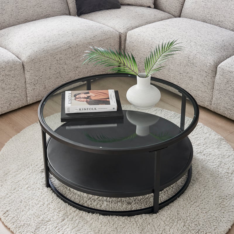 Portside Metal & Glass Round Coffee Table (Black)