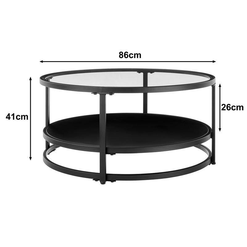 Portside Metal & Glass Round Coffee Table (Black)