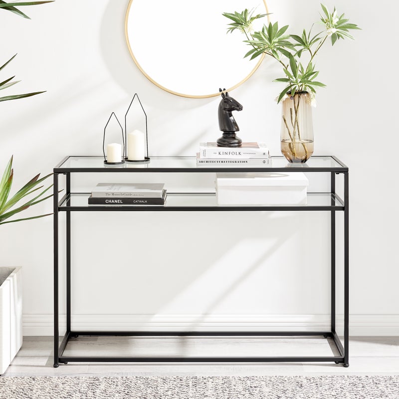 Portside Metal & Glass Shelf Console Hall Table (Black)