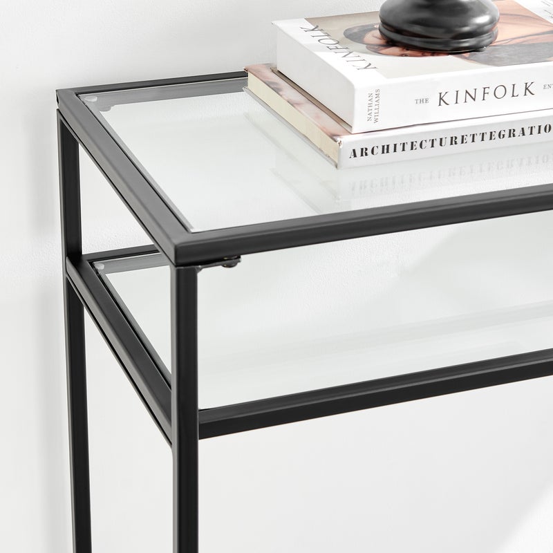 Portside Metal & Glass Shelf Console Hall Table (Black)