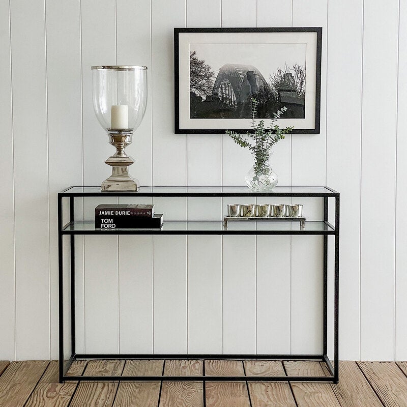 Portside Metal & Glass Shelf Console Hall Table (Black)