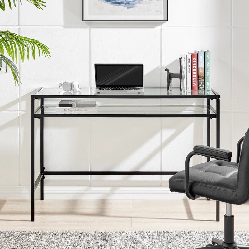 Portside Metal & Glass Shelf Desk (Black)