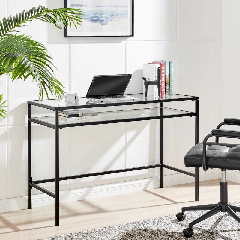 Portside Metal & Glass Shelf Desk (Black)