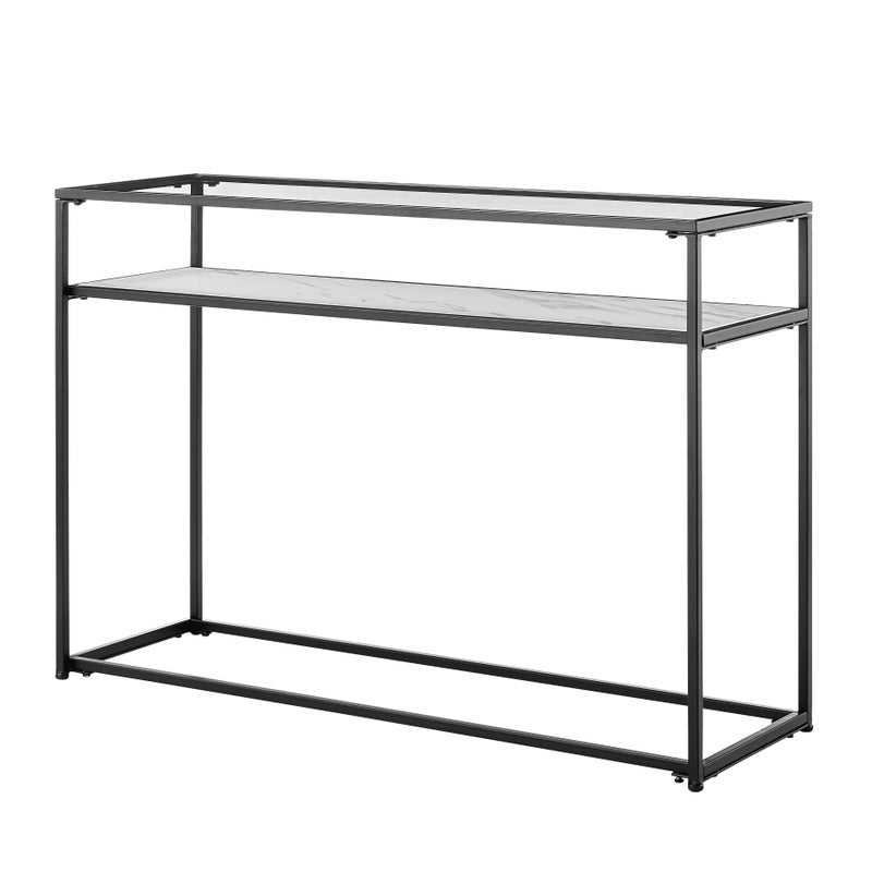 Portside Metal & Marble Shelf Console Hall Table (Black)