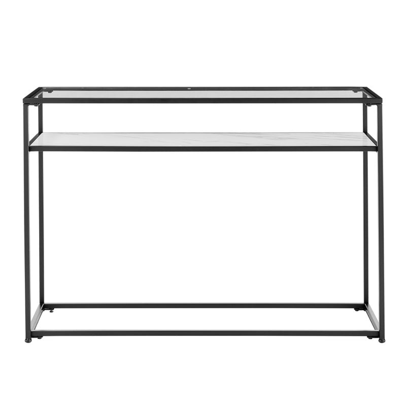 Portside Metal & Marble Shelf Console Hall Table (Black)