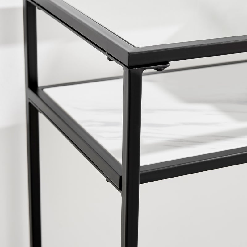 Portside Metal & Marble Shelf Console Hall Table (Black)